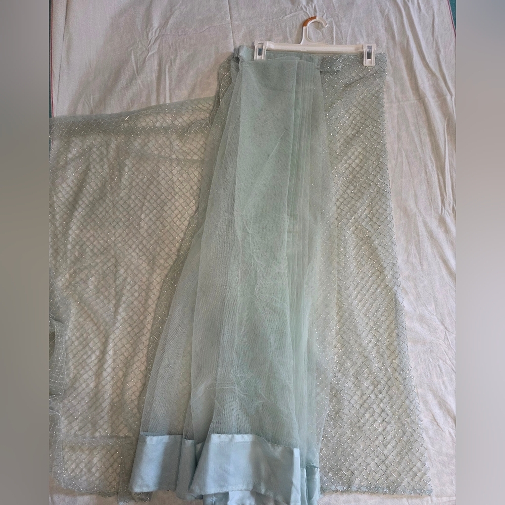 Aqua Blue Embellished Sari - Festive Wear - Indian & Pakistani Wear - Picture 6 of 9